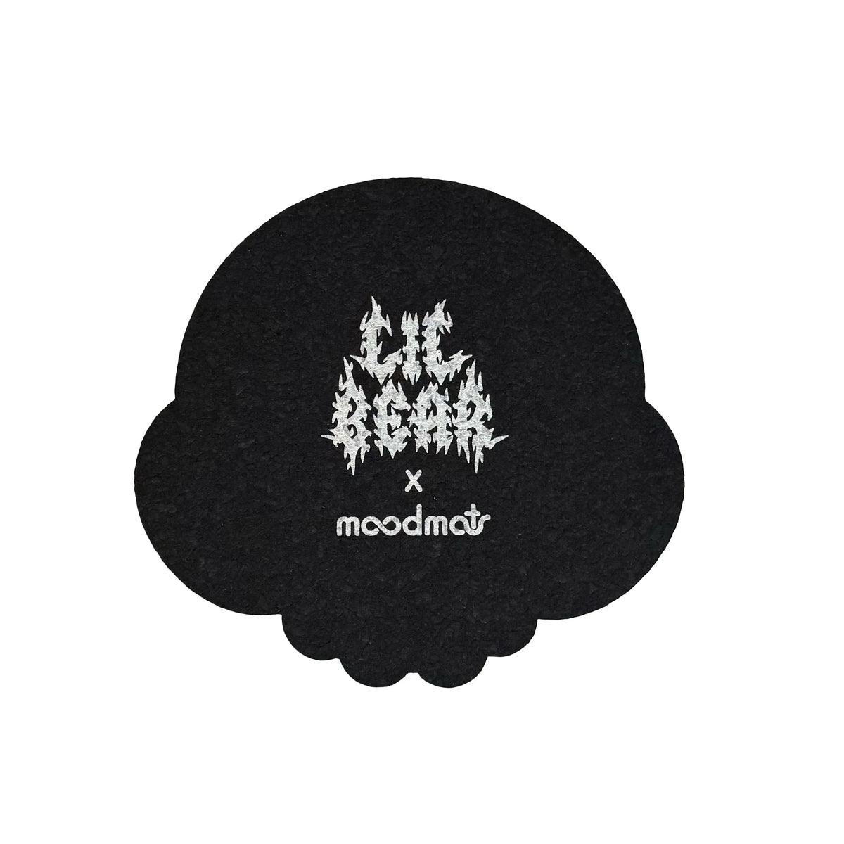 Black cloud-shaped dab mat with white 'Lil Bear x moodmats' logo, smoke shop accessory