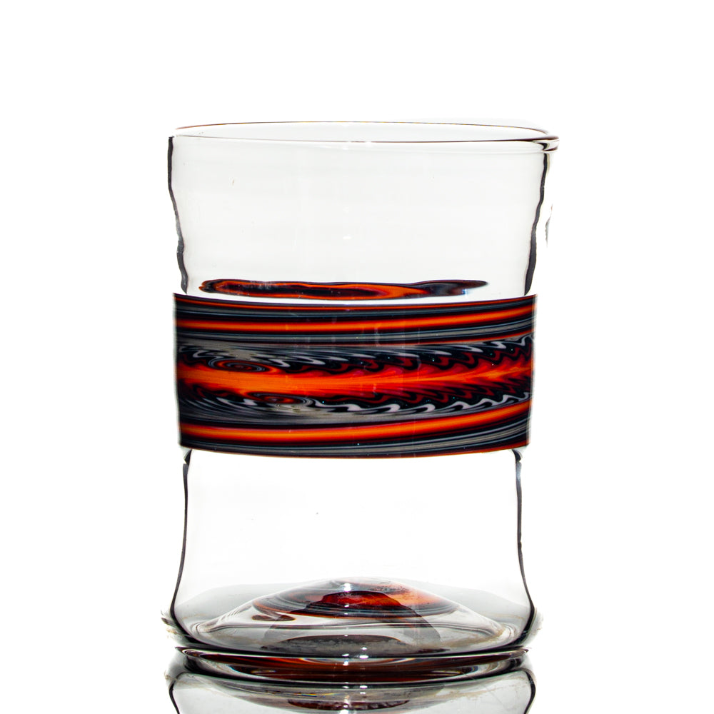 Drinking Vessels: Natey Love - Black & Orange Linework Rocks Glass