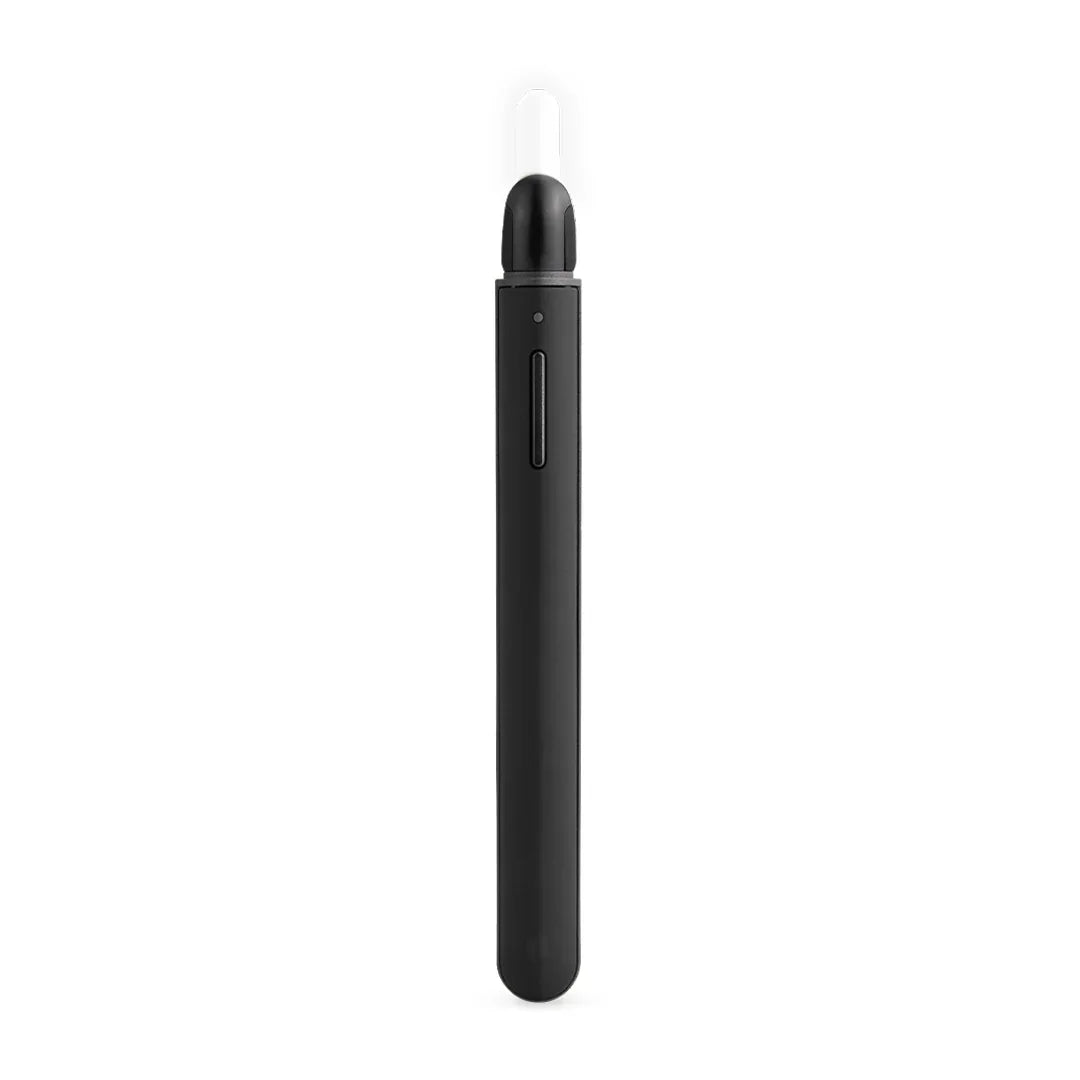 sleek black electronic dab tool with white ceramic tip on white background