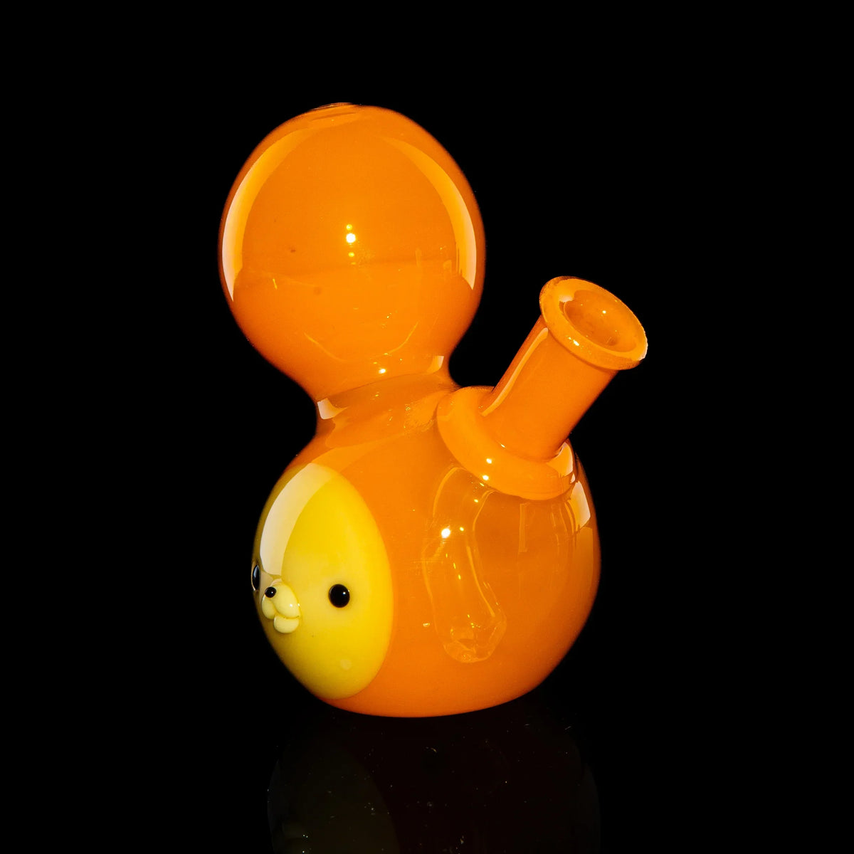 Orange glass bubbler rig with cute animal face, heady glass smoking accessory