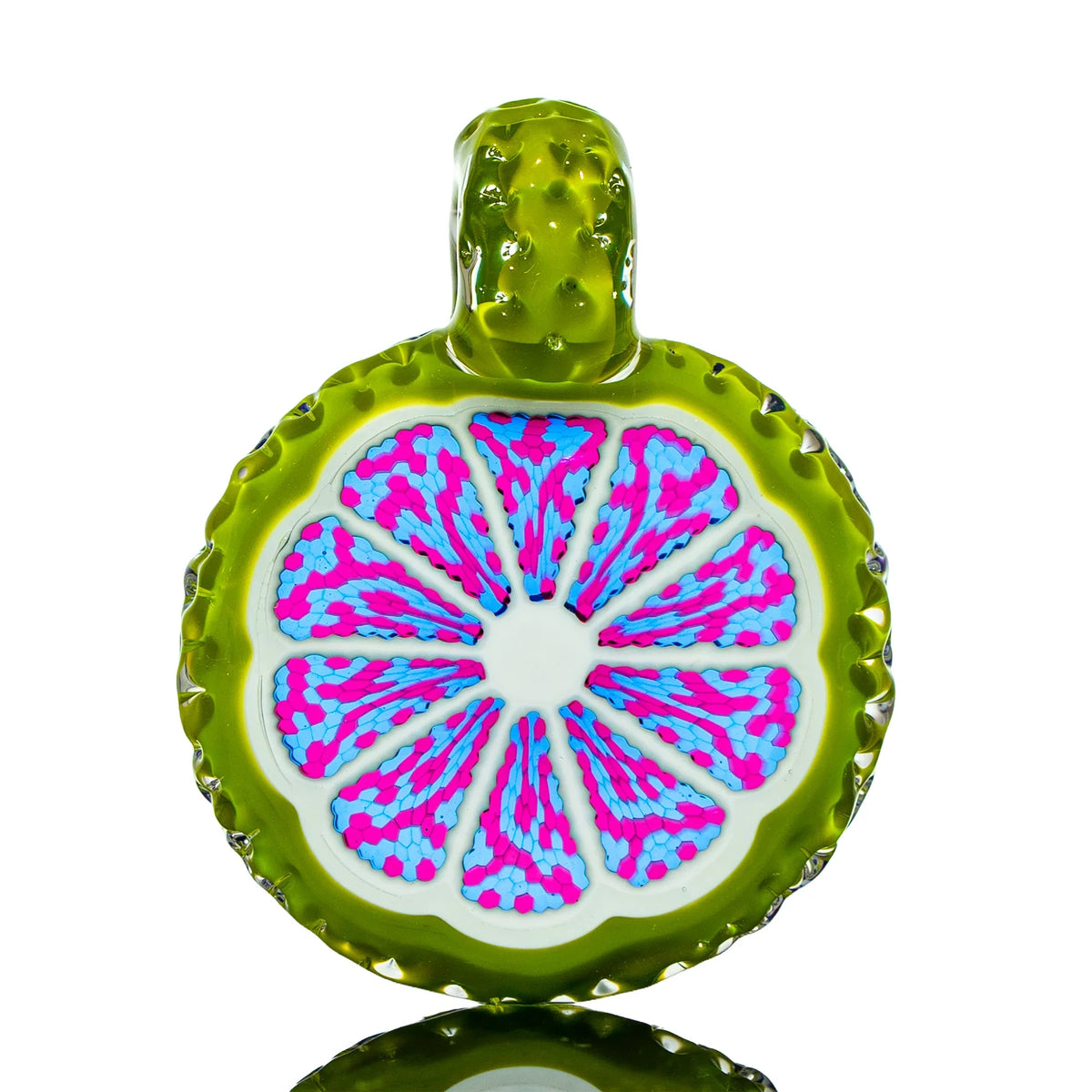 Hand-blown glass Large Purple Lime Cotton Candy Slice Pendant by Sam Lyons