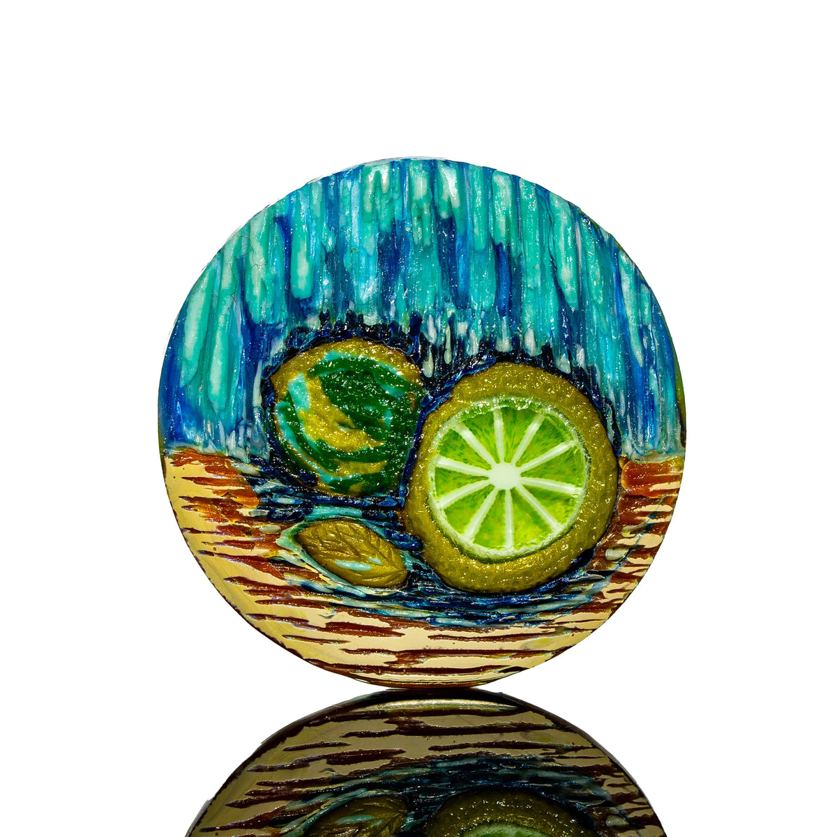 Lime hand-blown glass piece by Sam Lyons x Hallie Cat