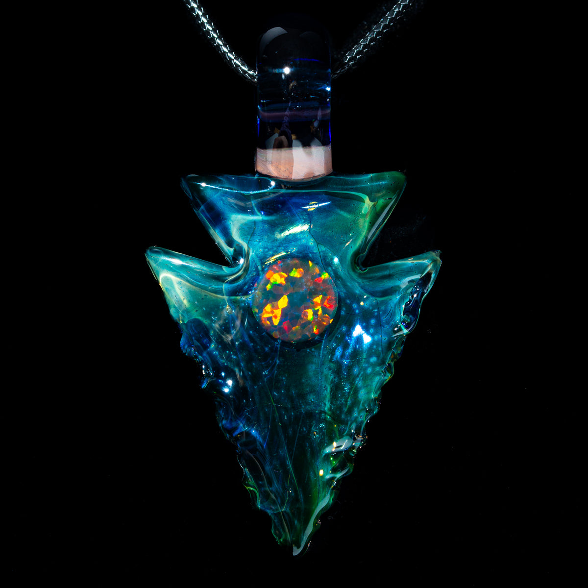 Elks That Run - Fumed Arrowhead Pendant w/ Opal