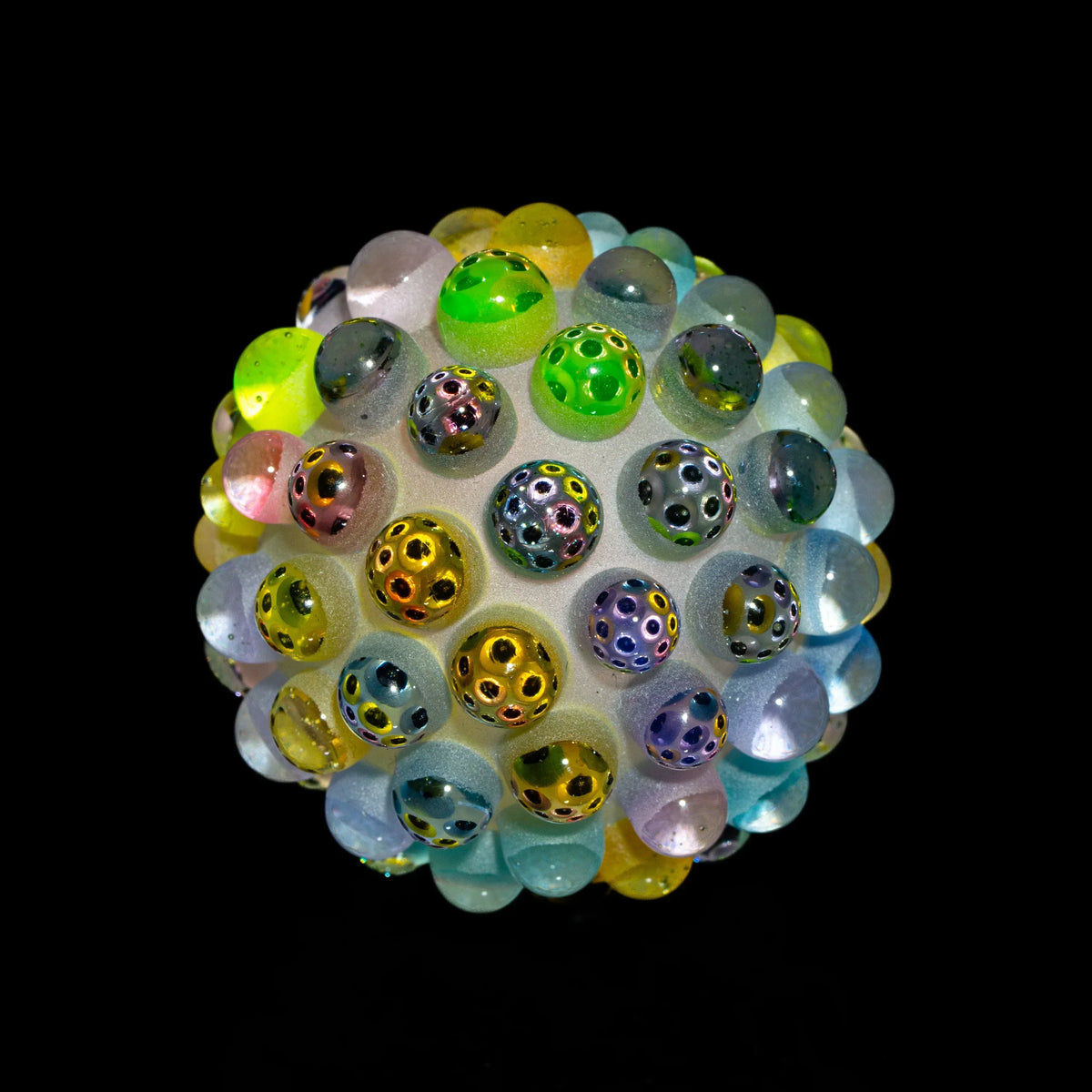 Heady glass sphere with colorful bubble details for glass art enthusiasts