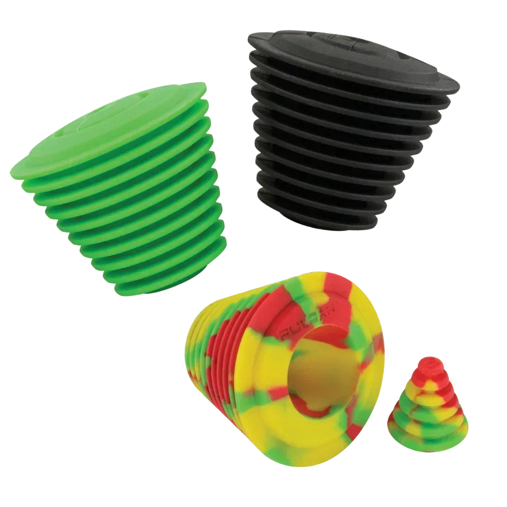 Silicone water pipe cleaning plug set in green, black, and red-yellow multicolor