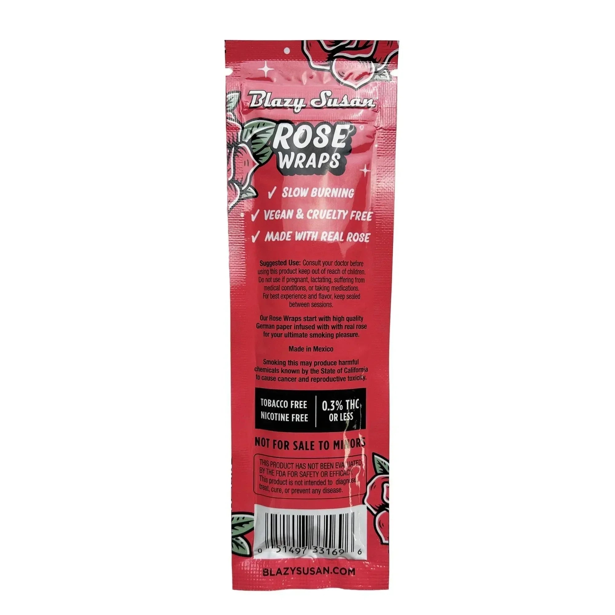 Blazy Susan Rose Wraps vegan slow burning herbal wraps, tobacco and nicotine free, back view