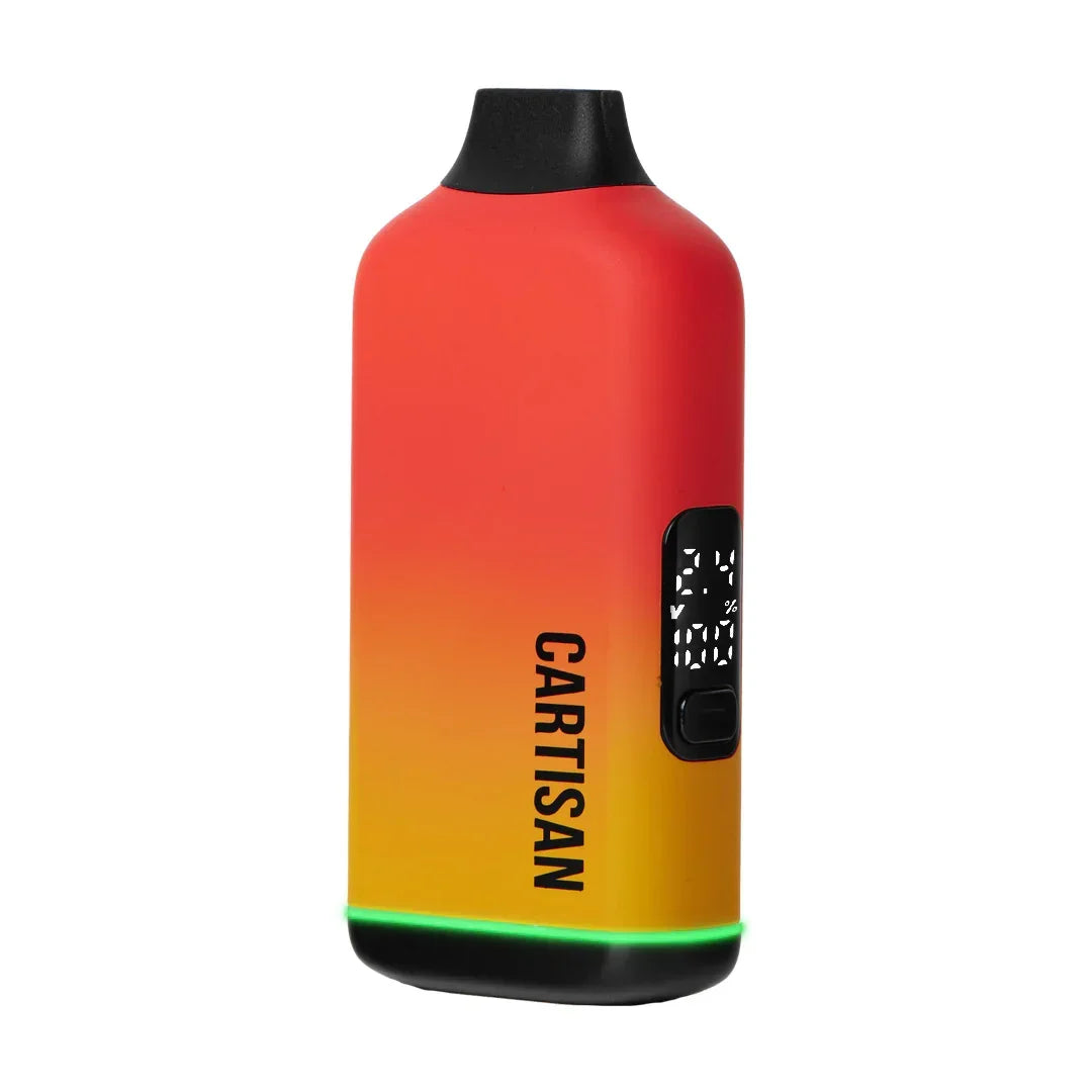 Cartisan vaporizer with digital display, red yellow gradient, for vaping oil cartridges
