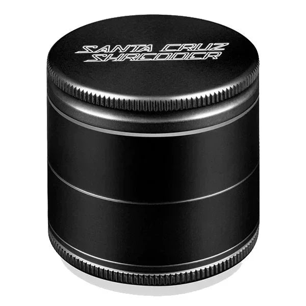 Black Santa Cruz Shredder medium aluminum herb grinder with textured grip and logo on lid