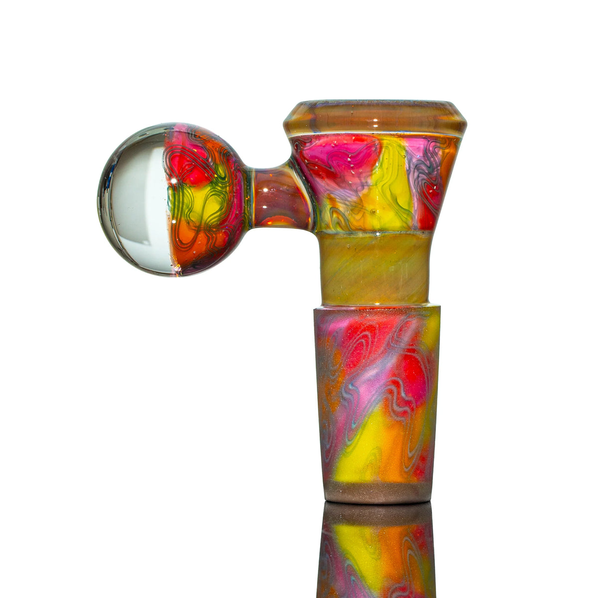Hand-blown glass Pink & Yellow Scribble Fully Worked 18mm Slide by Simple Lemon Farmer x Scott Moan