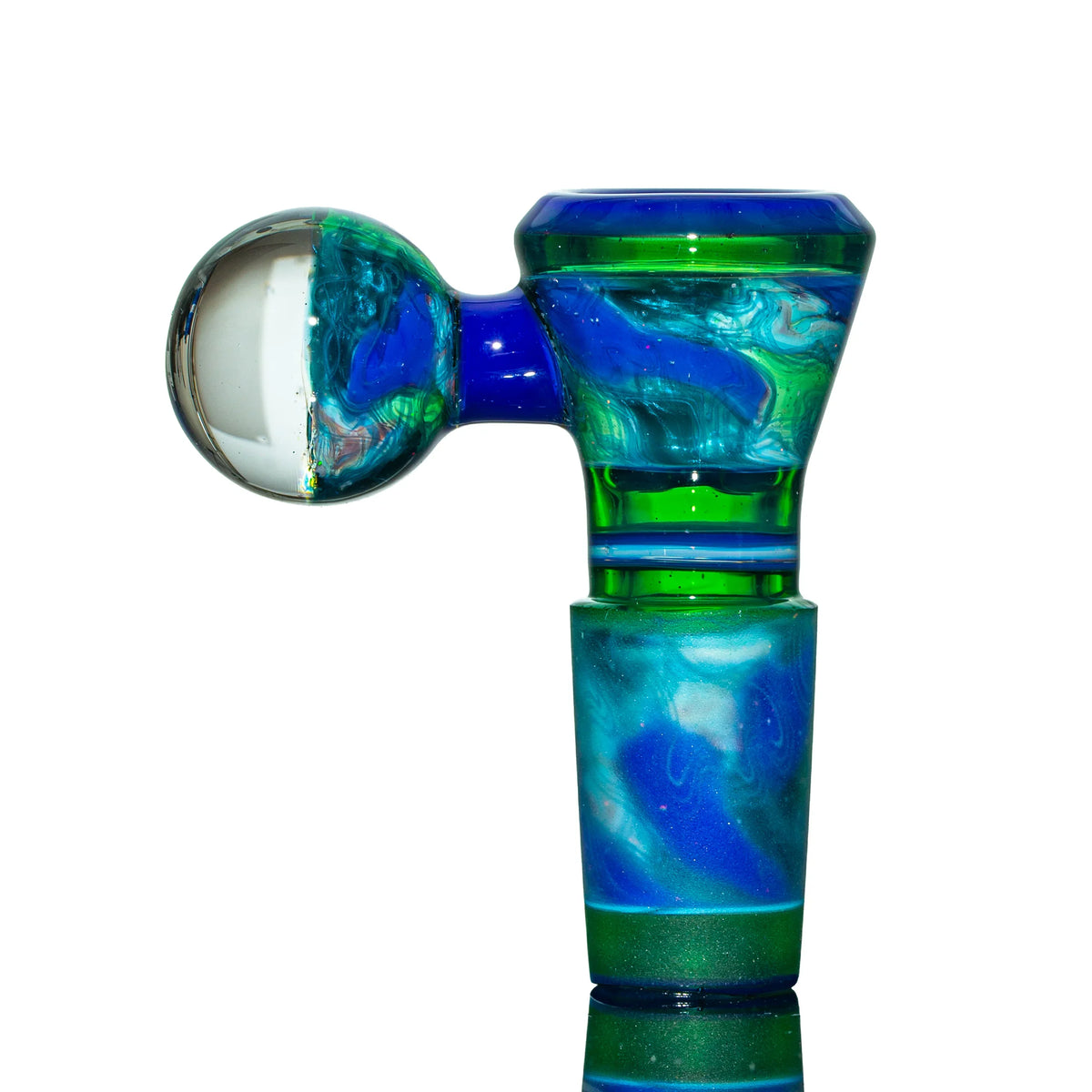 Blue & Green Scribble fully worked 18mm hand-blown glass dab rig slide by Simple Lemon Farmer x Scott Moan