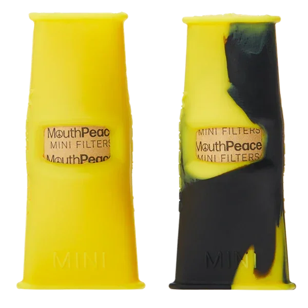 Yellow and black silicone MouthPeace mini vape filter tips with visible filter insert
