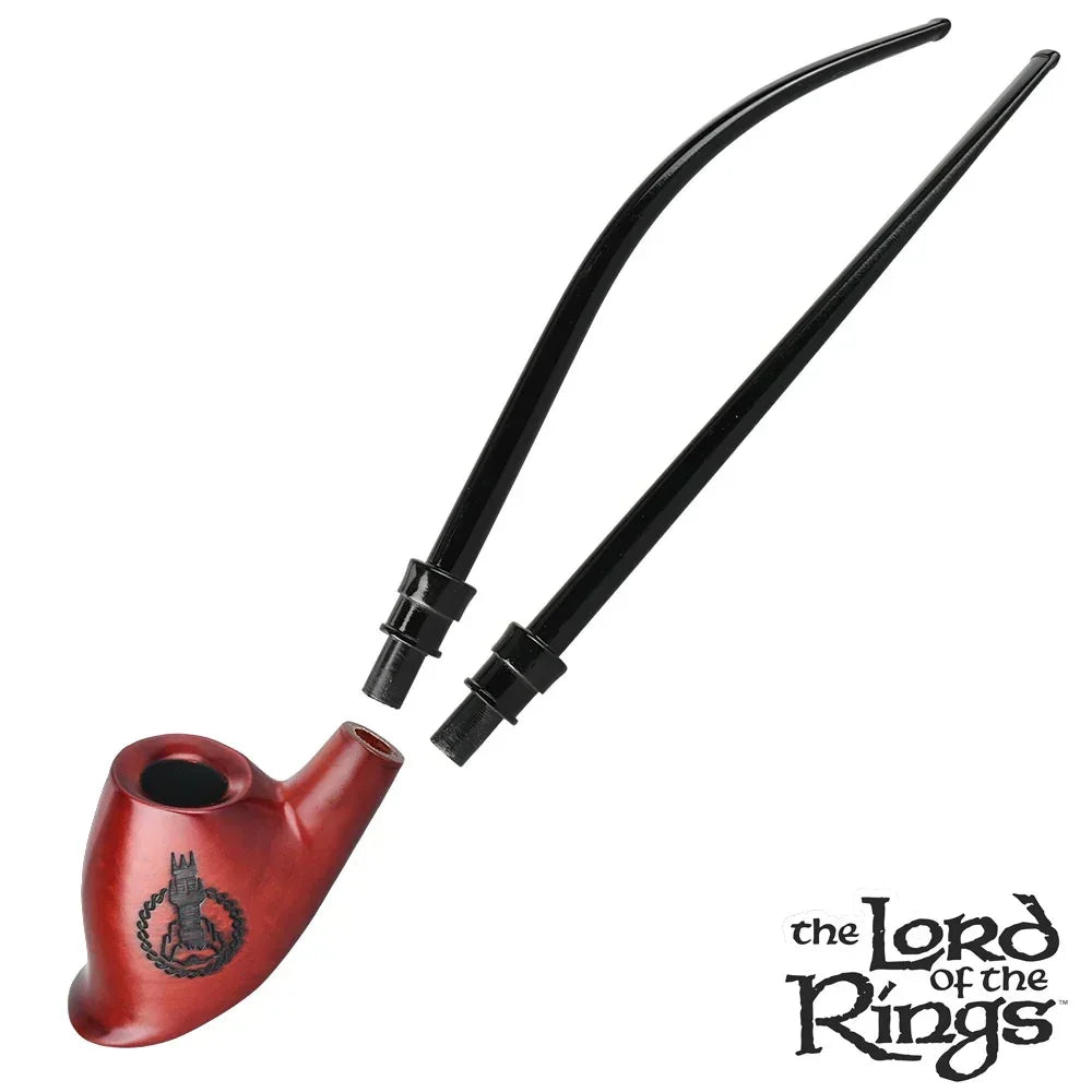 Lord of the Rings themed two-stem tobacco pipe with red bowl and black interchangeable stems