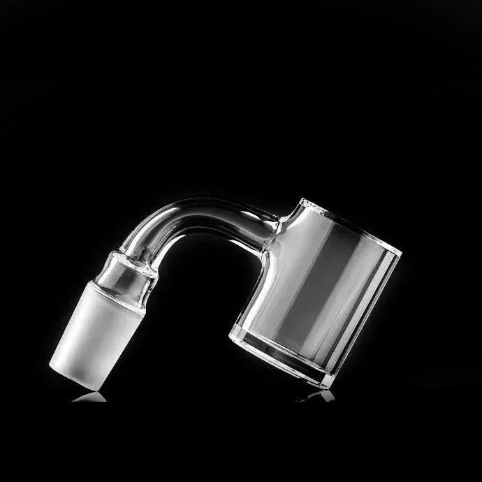 Clear quartz banger nail for dab rigs, 25mm bucket, isolated on black background