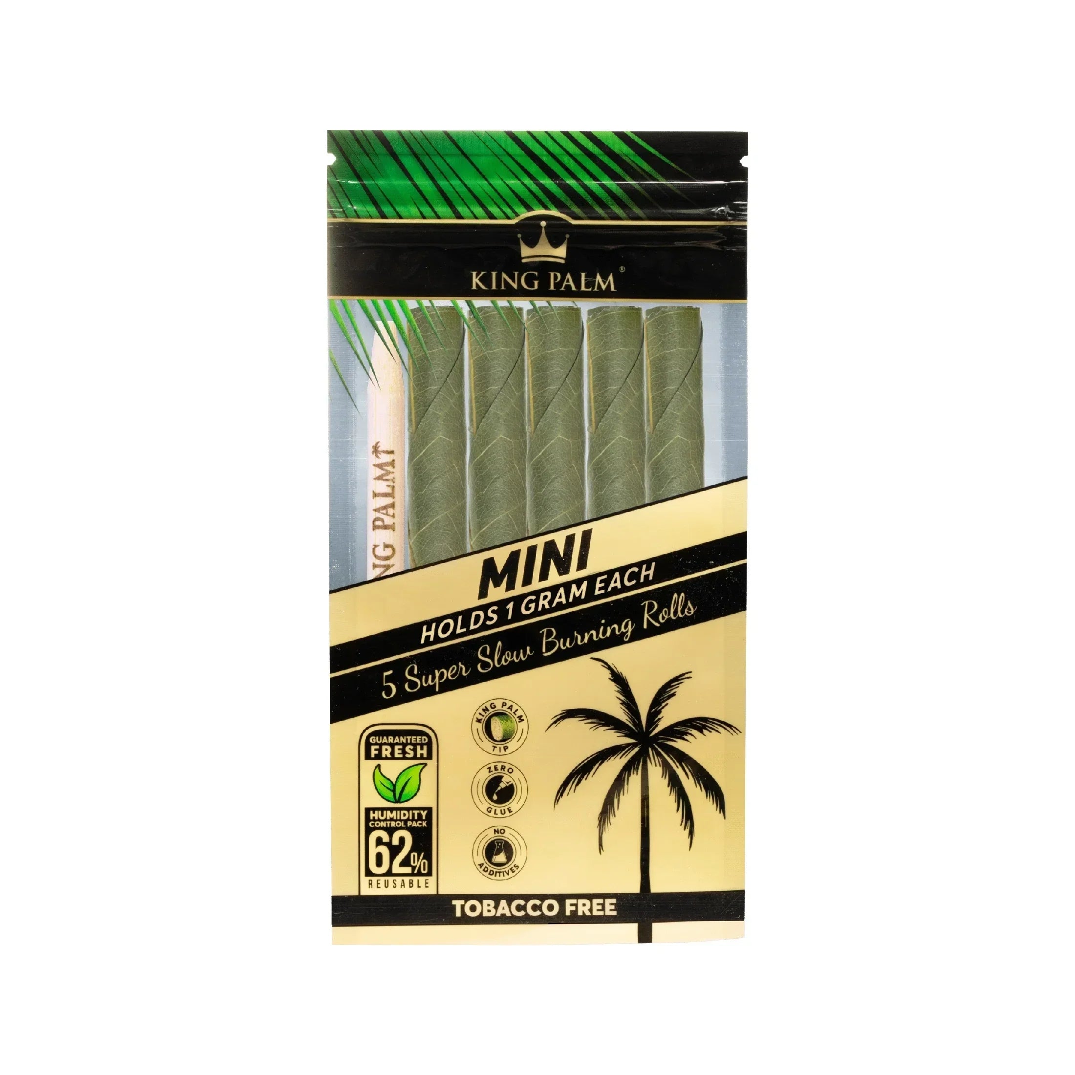 King Palm Mini 5-pack palm leaf pre-rolled cones, slow-burning, tobacco free, 1g each