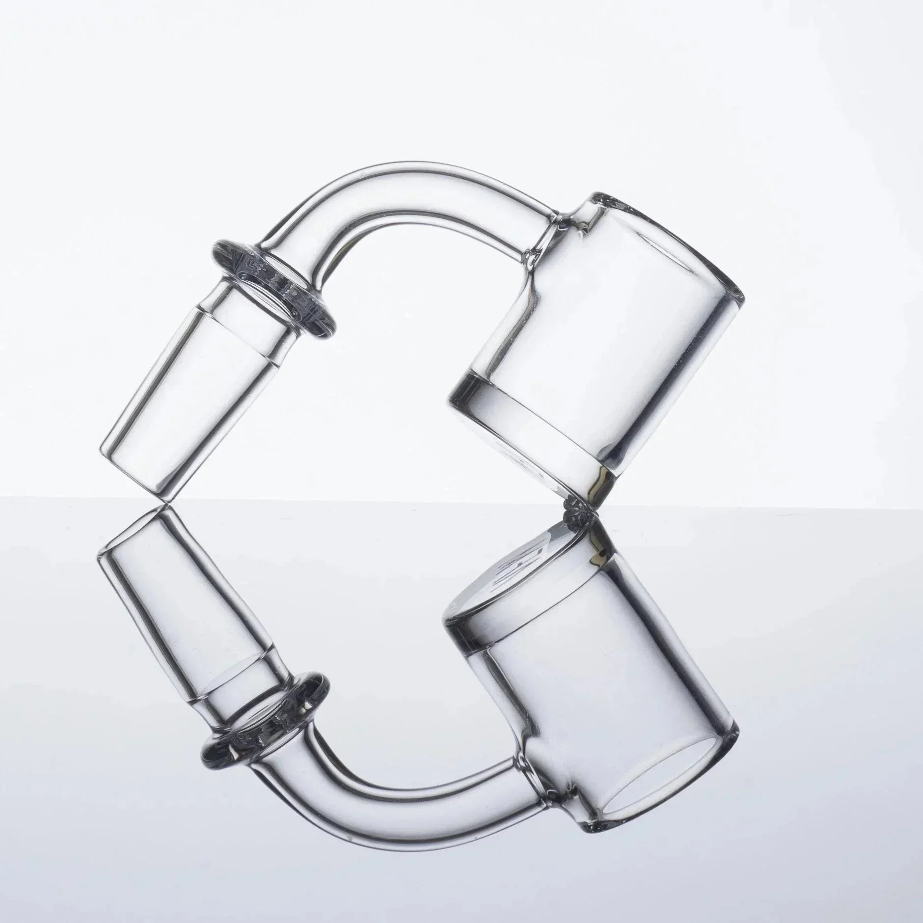 Clear glass smoking accessory with curved neck and reflective surface, ideal for heady glass collections