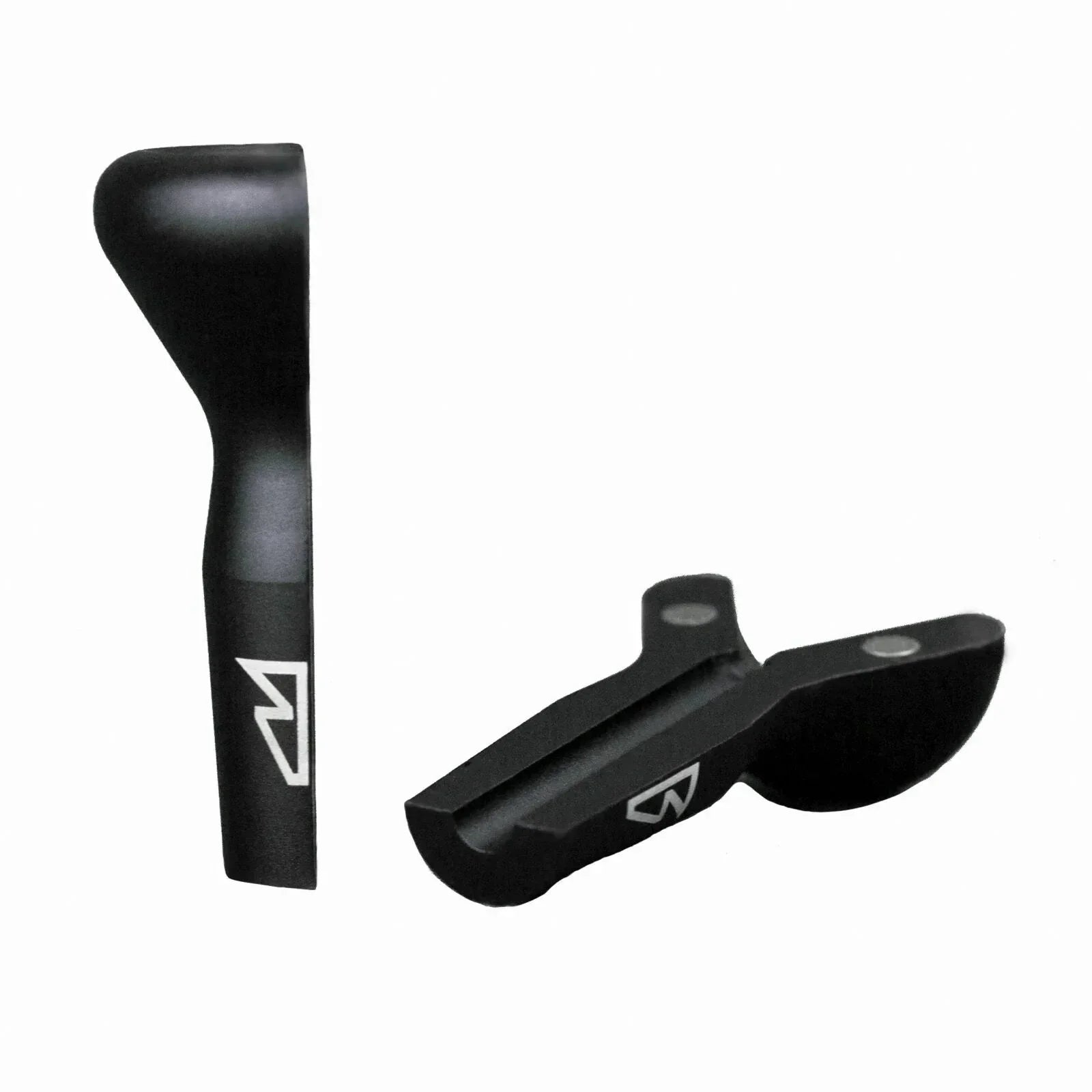 Black metal smoking pipe with modern design and engraved logo on white background