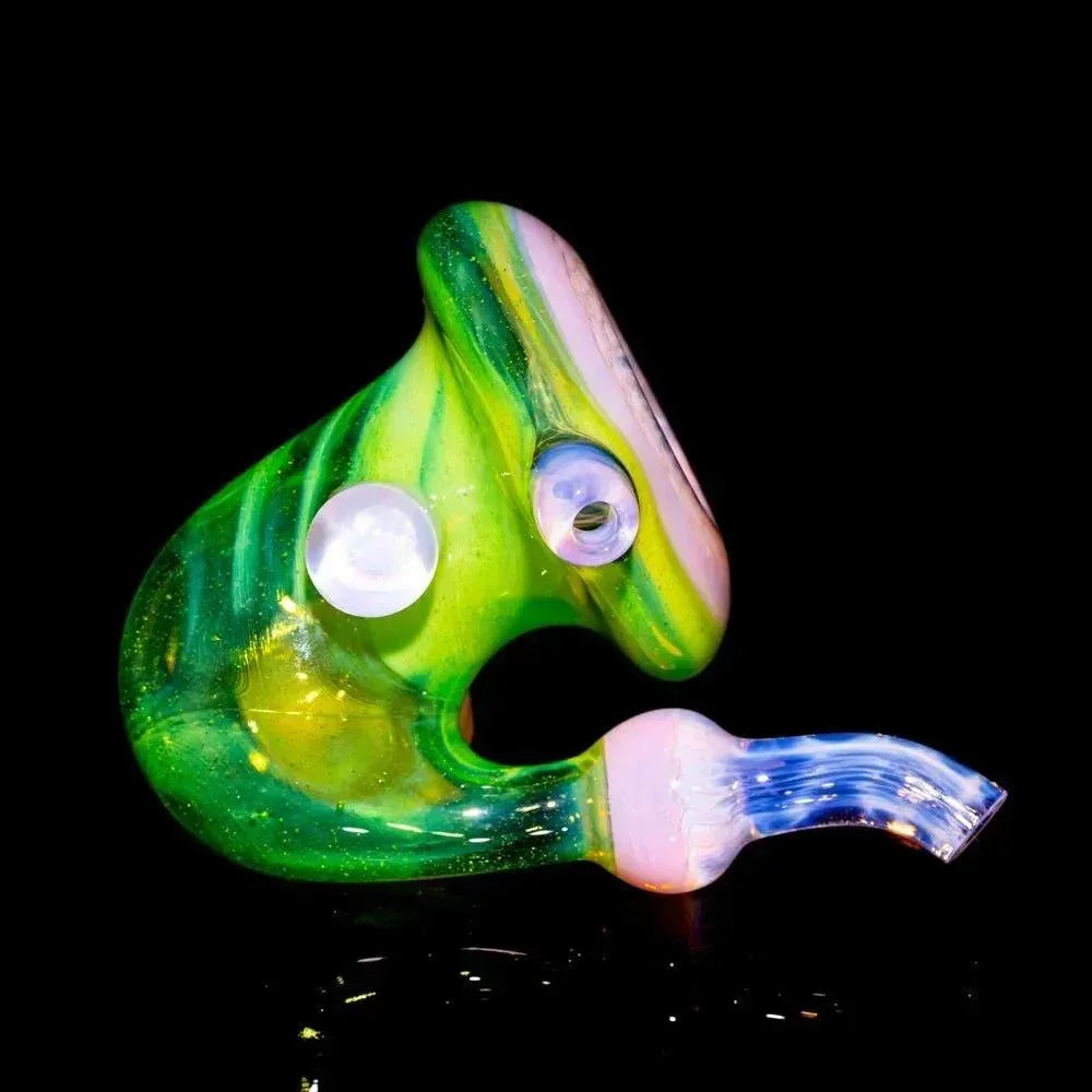 Green and yellow faceted glass Sherlock pipe with honeycomb and slime blossom accents