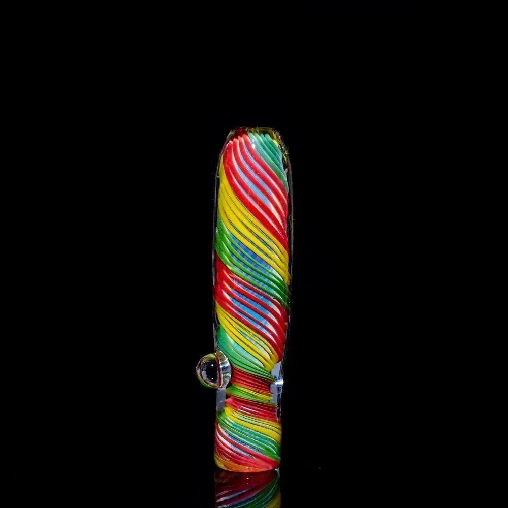 Colorful spiral glass pipe with rainbow swirls, heady glass art for smoking accessories