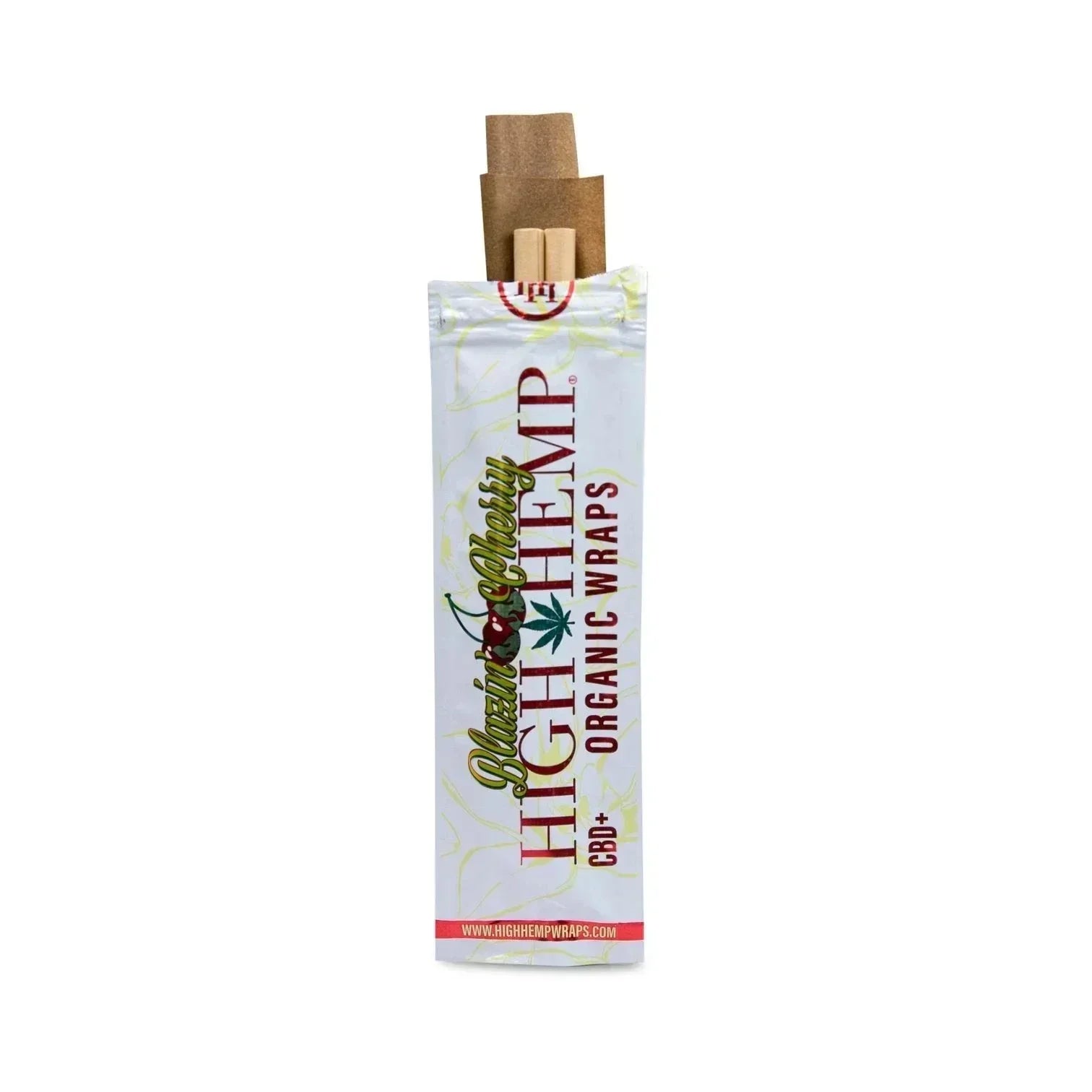Blazing Cherry High Hemp organic CBD wraps in white packaging with wraps visible