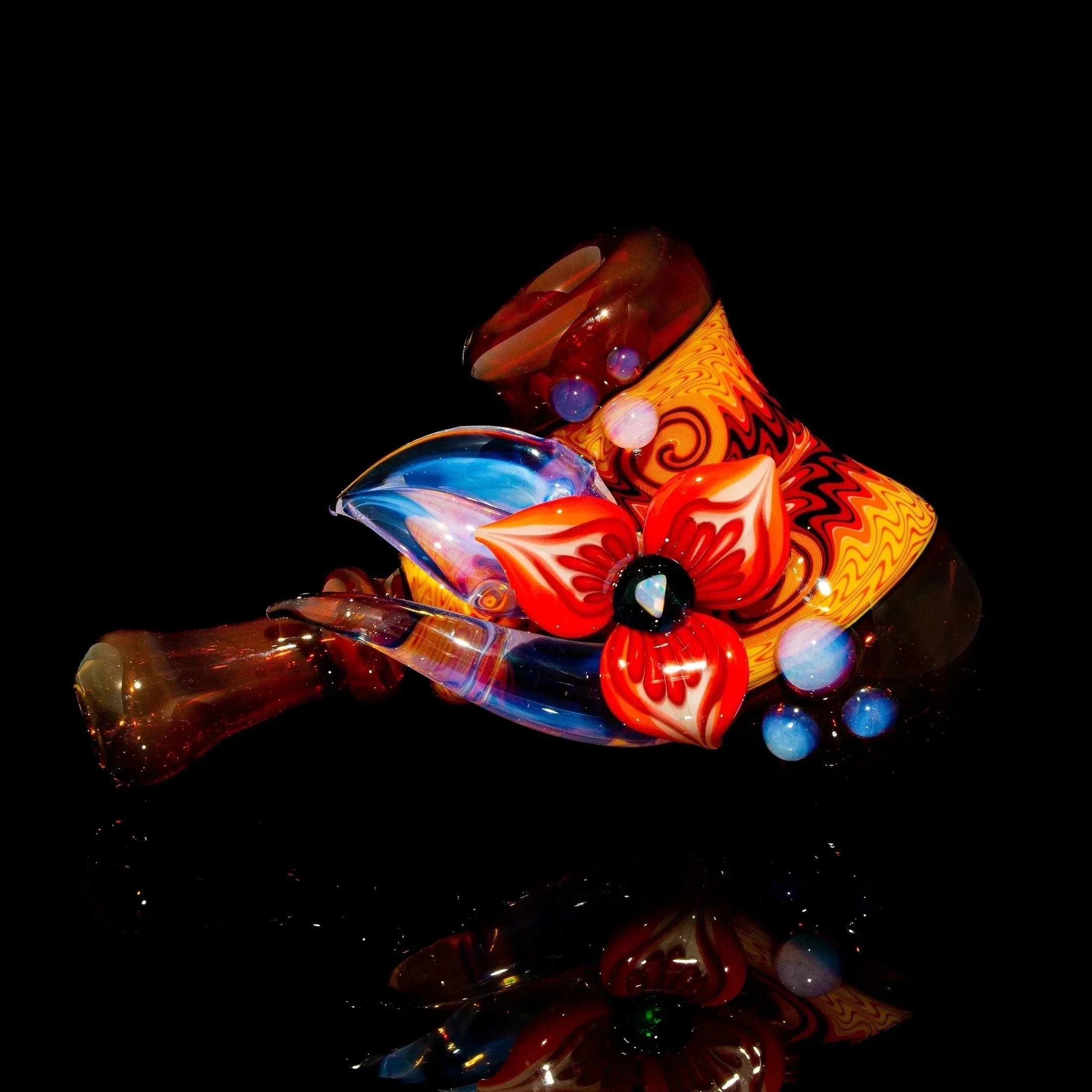 Blossom Glass - Red Linework Flower Hammer