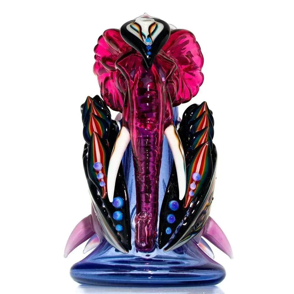 Colorful glass elephant recycler water pipe with intricate details and vibrant accents.