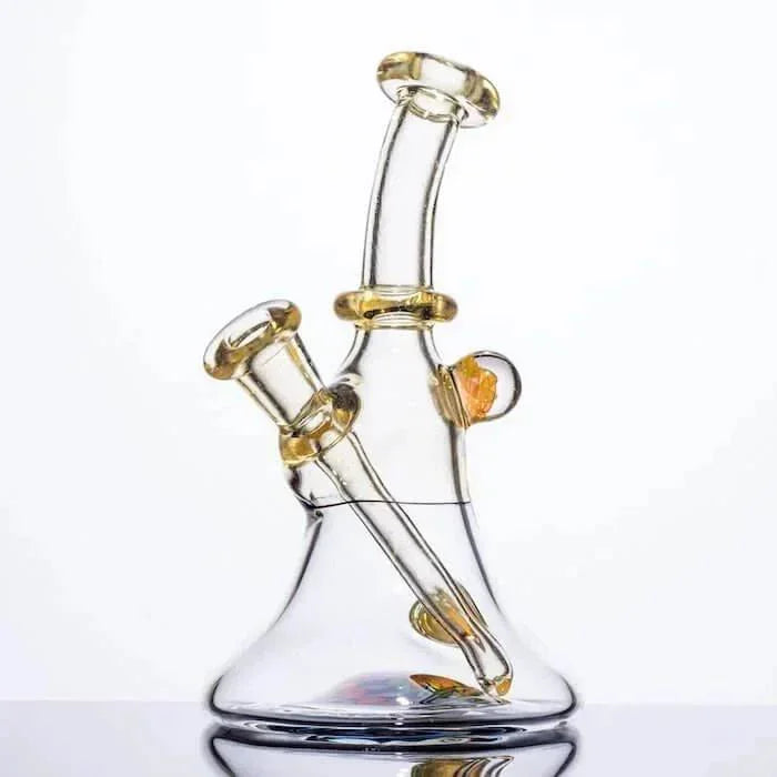 Clear glass bong with amber accents and dual chambers for smoking