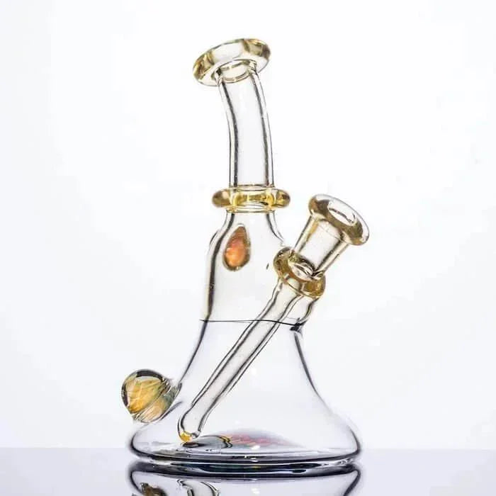 Clear glass bong with amber accents, featuring dual necks and a beaker base for smooth smoking