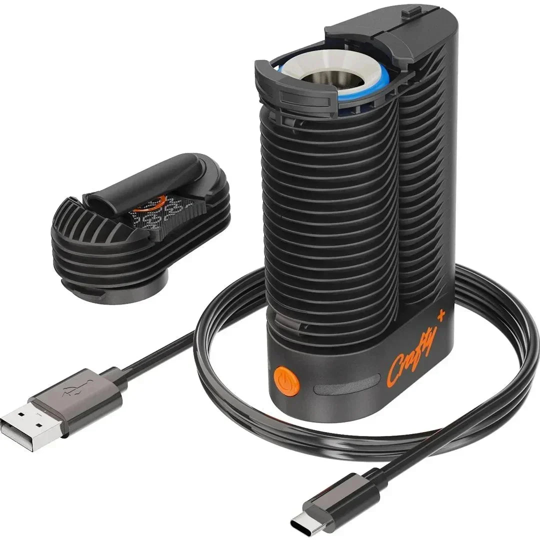 Crafty Plus portable vaporizer with USB-C charging cable and detachable mouthpiece