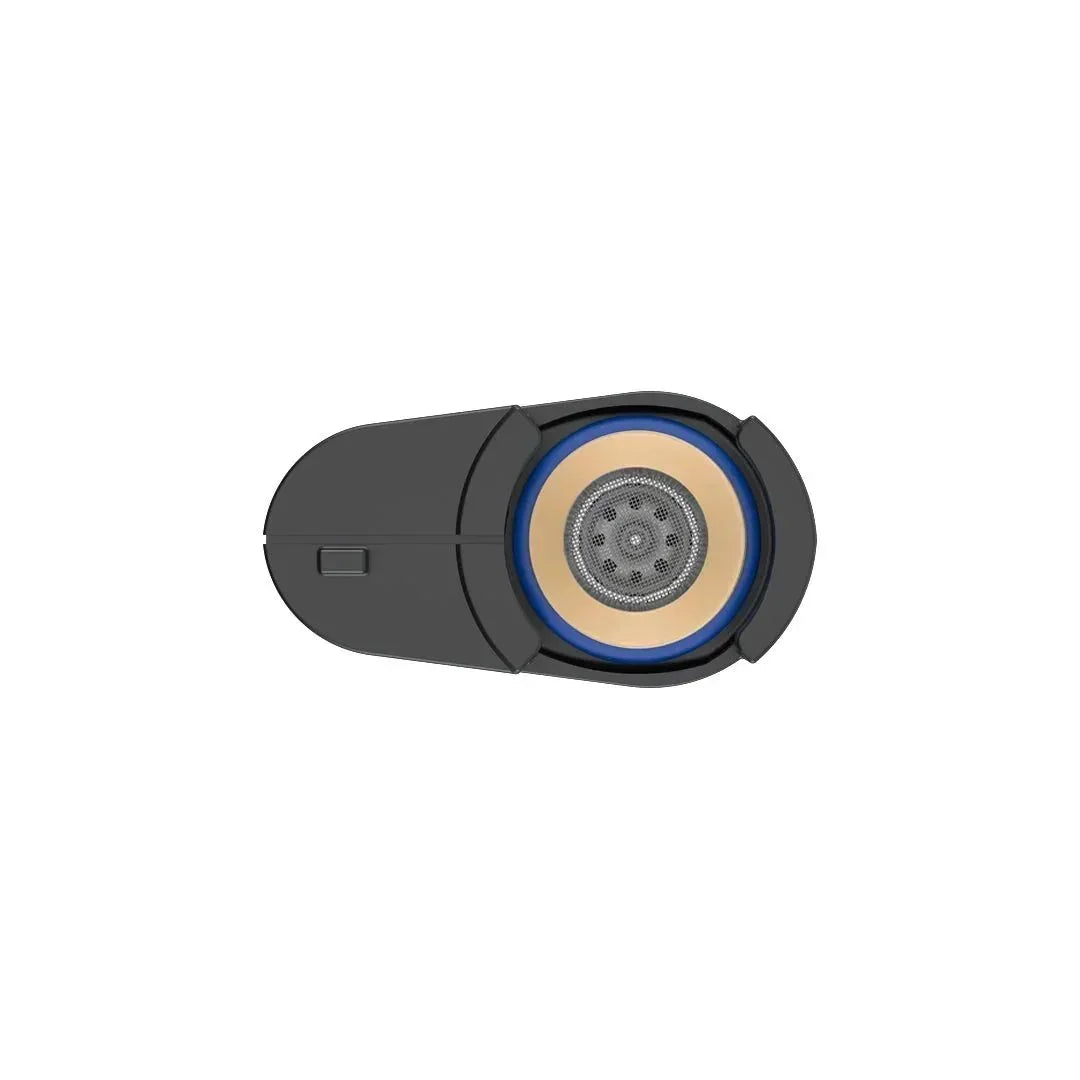Compact portable vaporizer with a visible heating chamber and black exterior