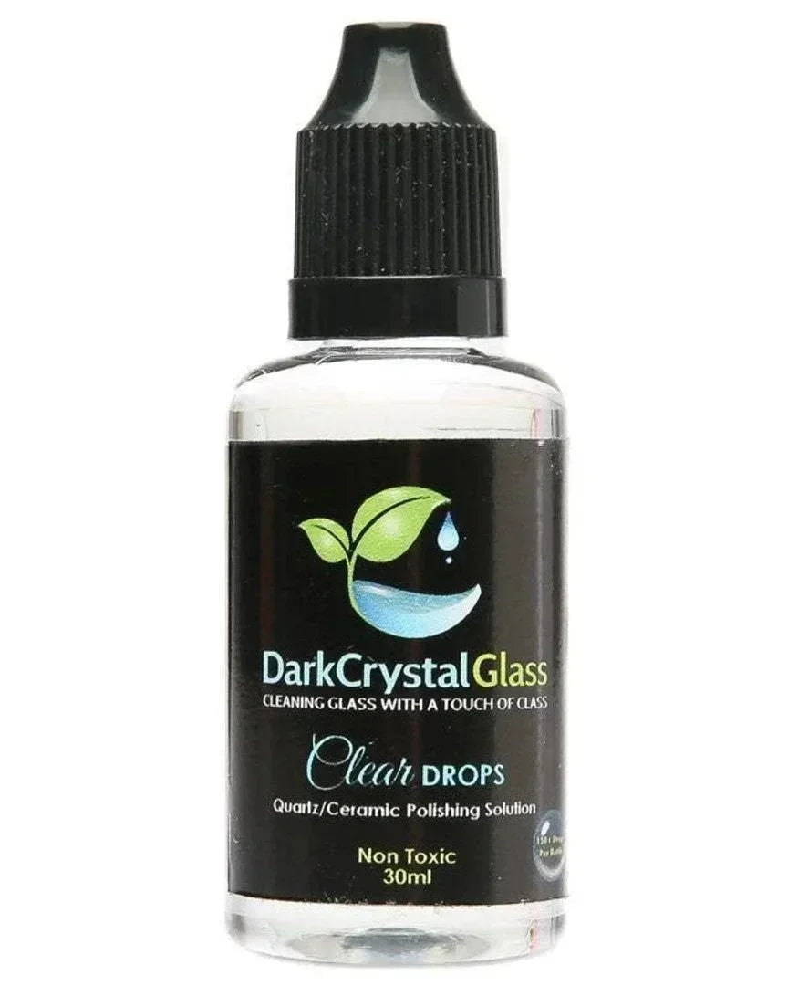 30ml bottle of DarkCrystalGlass clear drops glass and ceramic cleaning solution