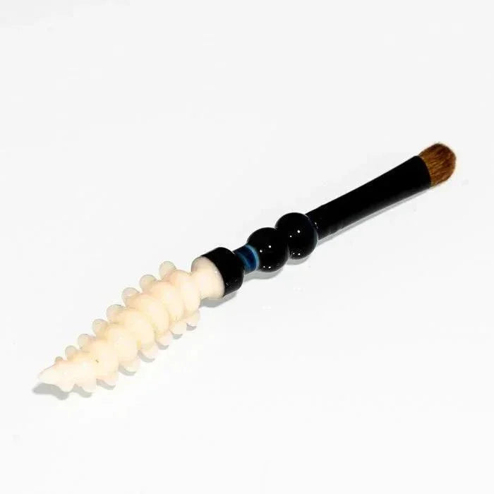 Black and white glass pipe with spiral design and brush tip