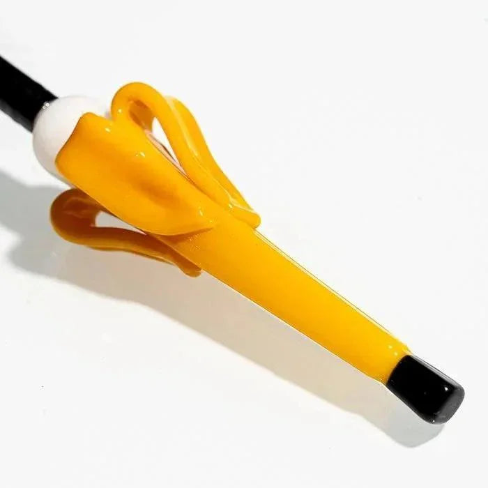 Vibrant yellow glass pipe with black accents, sleek design for smoking accessories