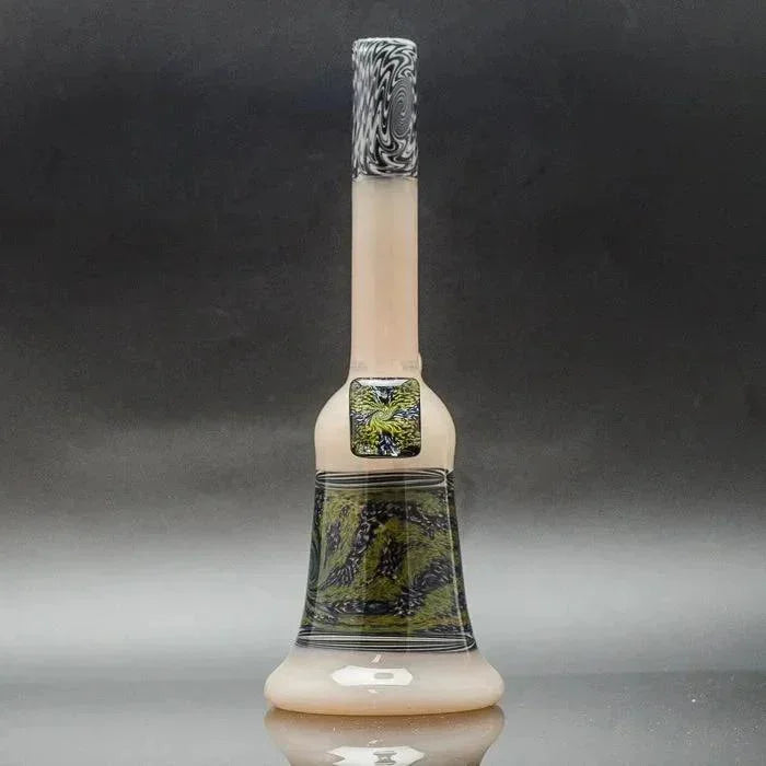 Hand-blown glass bong with green dragon design, swirl mouthpiece, and premium heady glass details