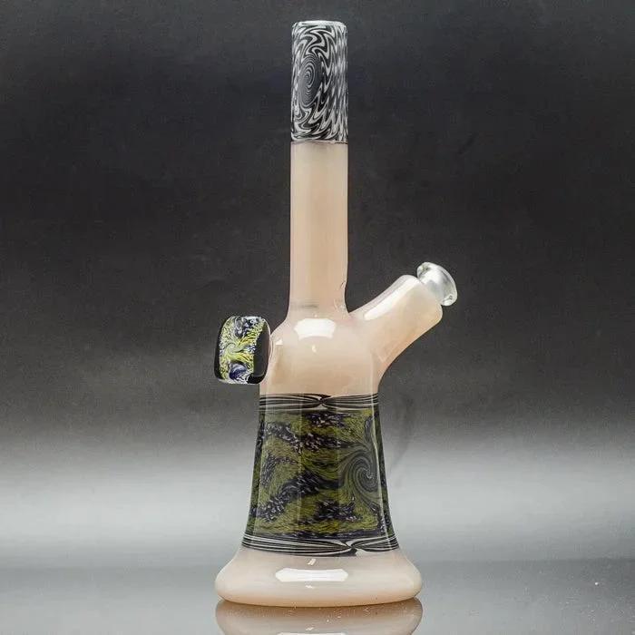 Handcrafted heady glass bong with green swirls and black accents, ideal for vaporizers and premium smoking accessories.