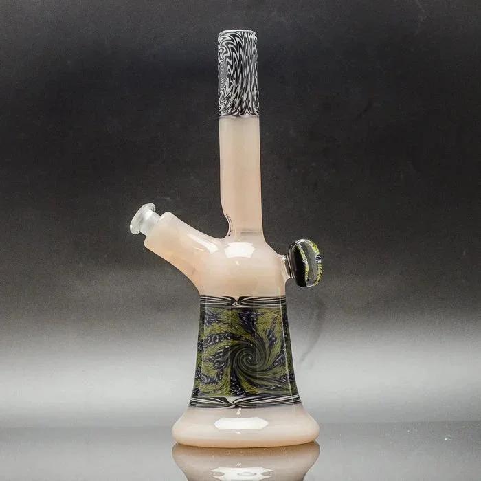 Heady glass bong with green swirls and black accents, premium smoke shop accessory