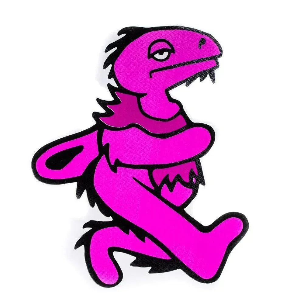Large pink cartoon dinosaur sticky mat with black outline on white background