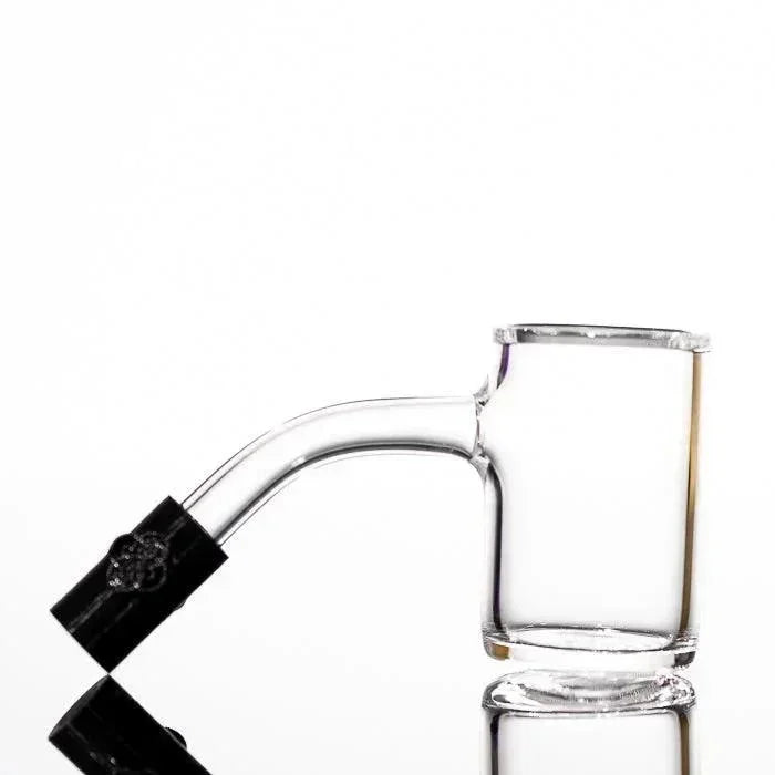 Clear glass bong with black mouthpiece, sleek design for smoking accessories