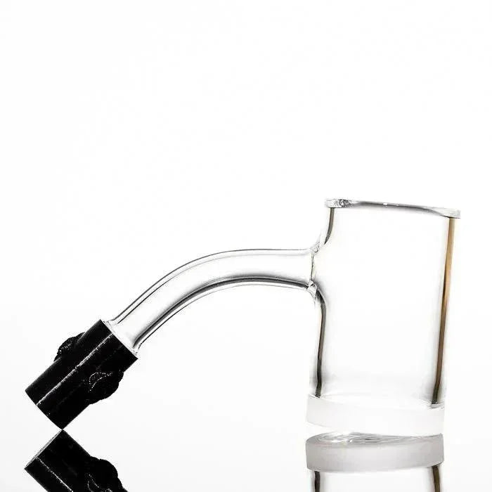 Clear glass bong with black mouthpiece, sleek design for smoking accessories