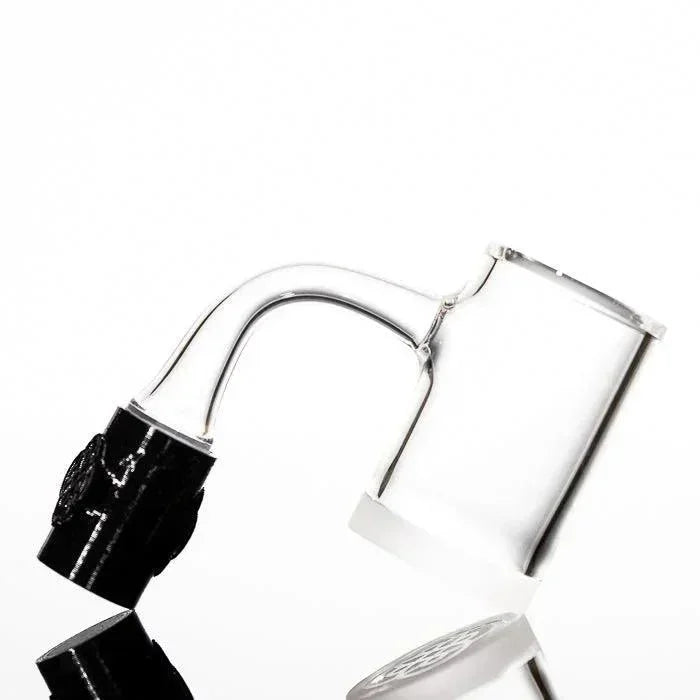 Clear glass pipe with black grip, sleek design for smoking accessories