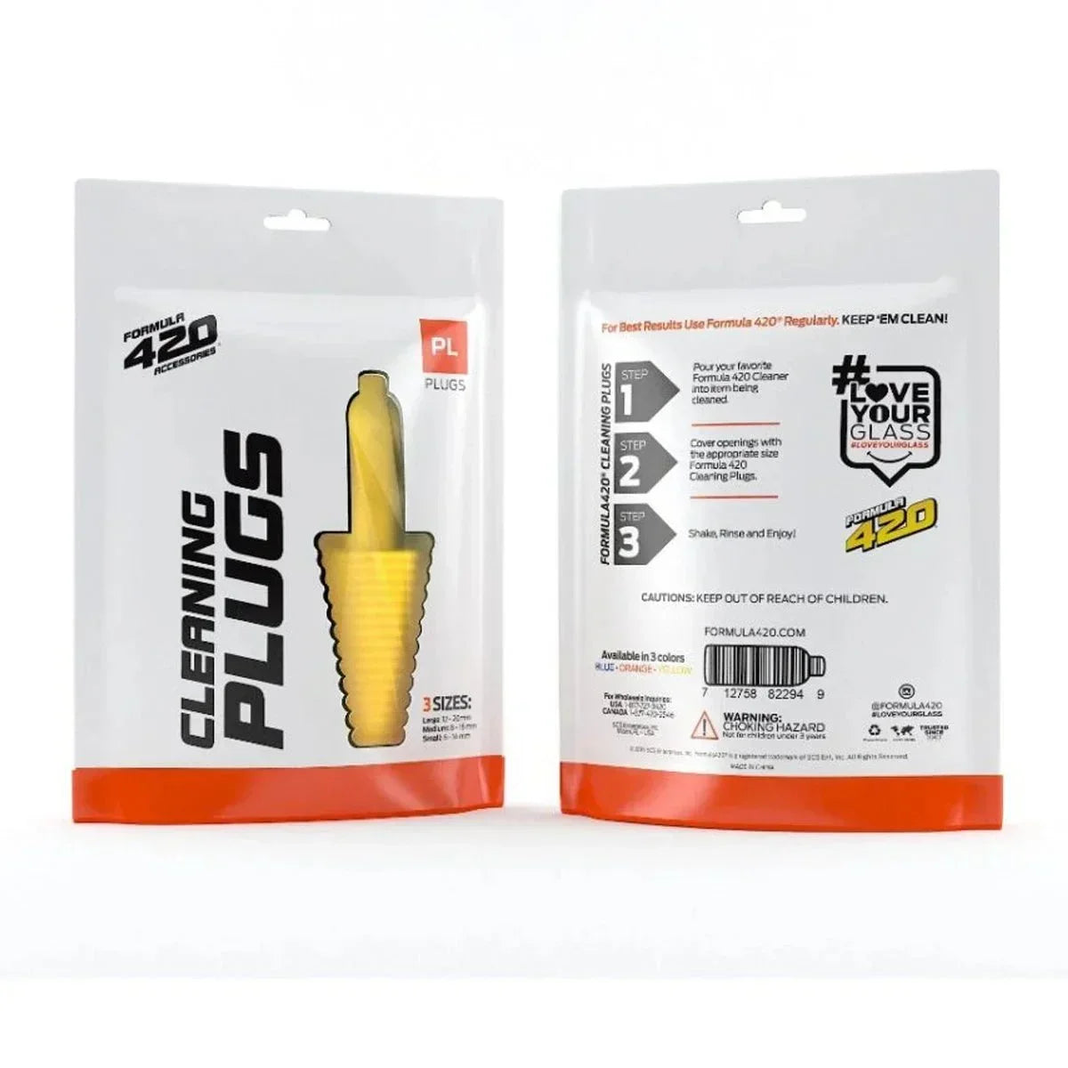 Formula 420 yellow cleaning plugs packaging front and back for glass accessory cleaning