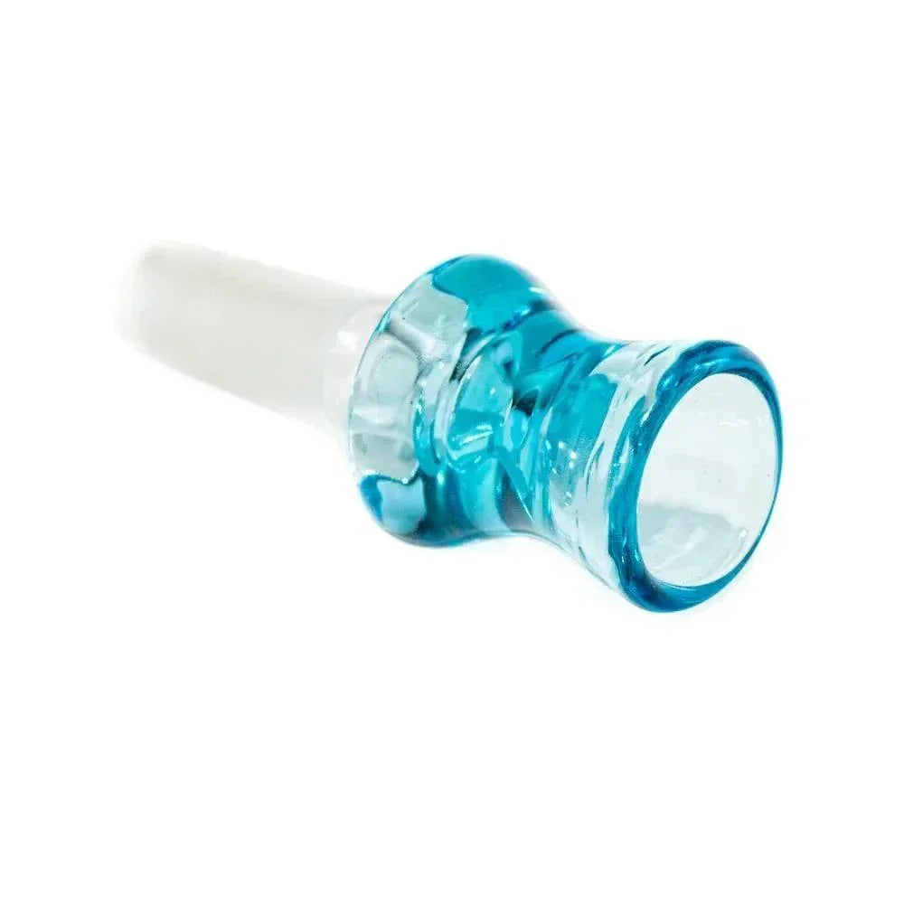Blue glass bowl slide accessory for water pipe on white background