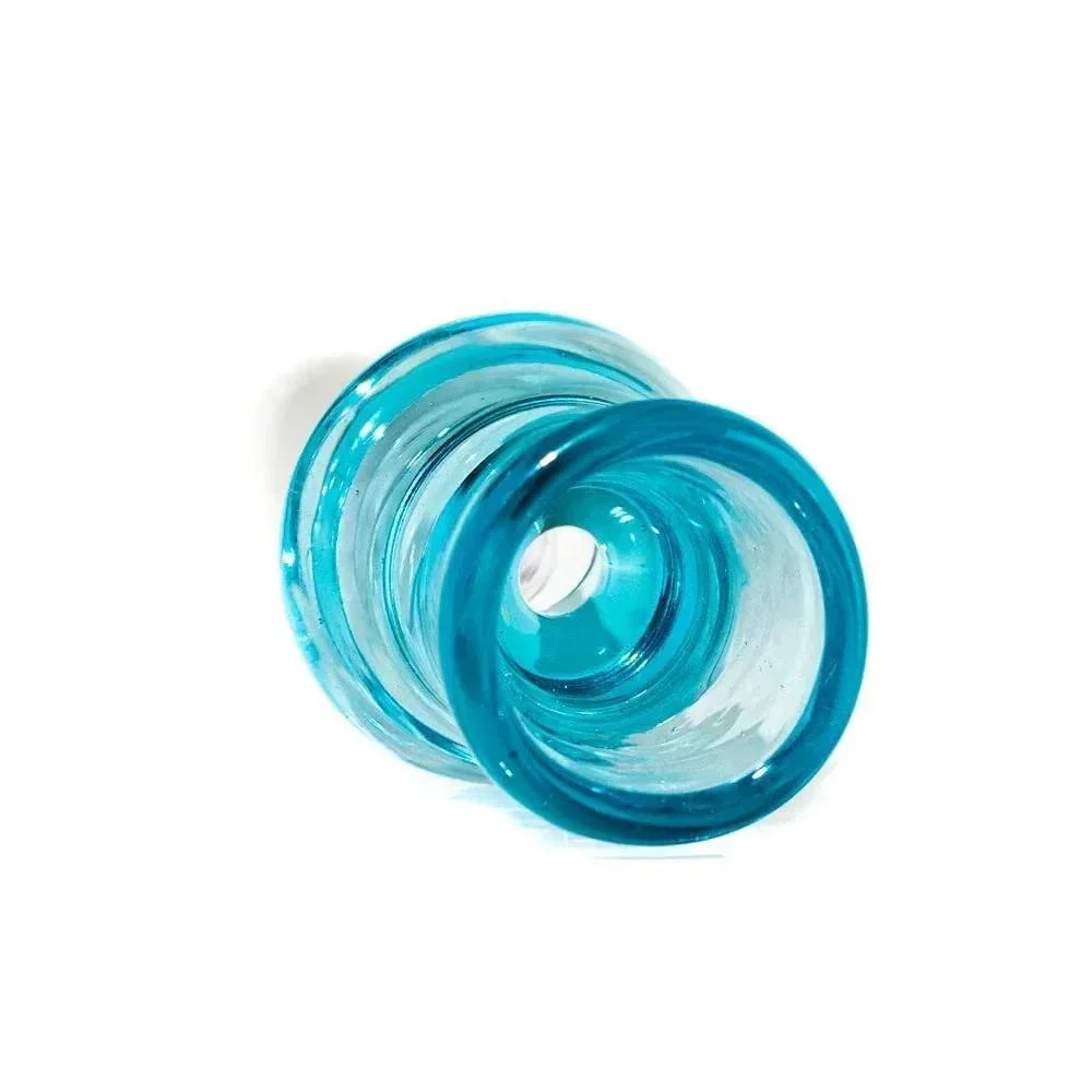Turquoise glass bowl accessory with a central hole, shown on a white background.