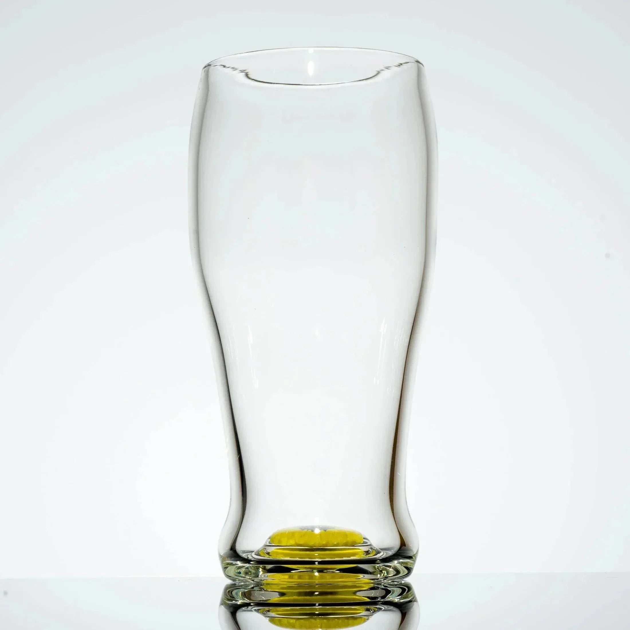 Clear glass bong with yellow base, sleek design for smoking accessories