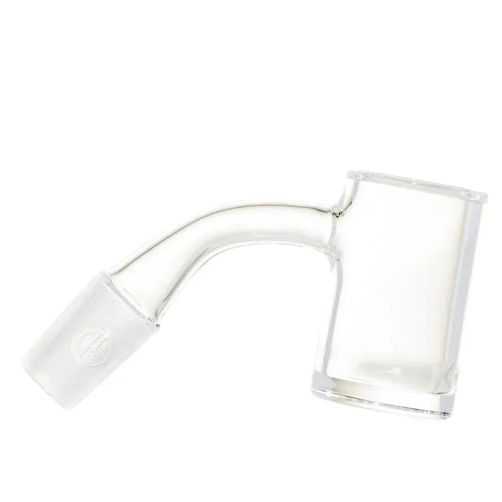 Clear quartz banger with angled neck and frosted joint for glass water pipe