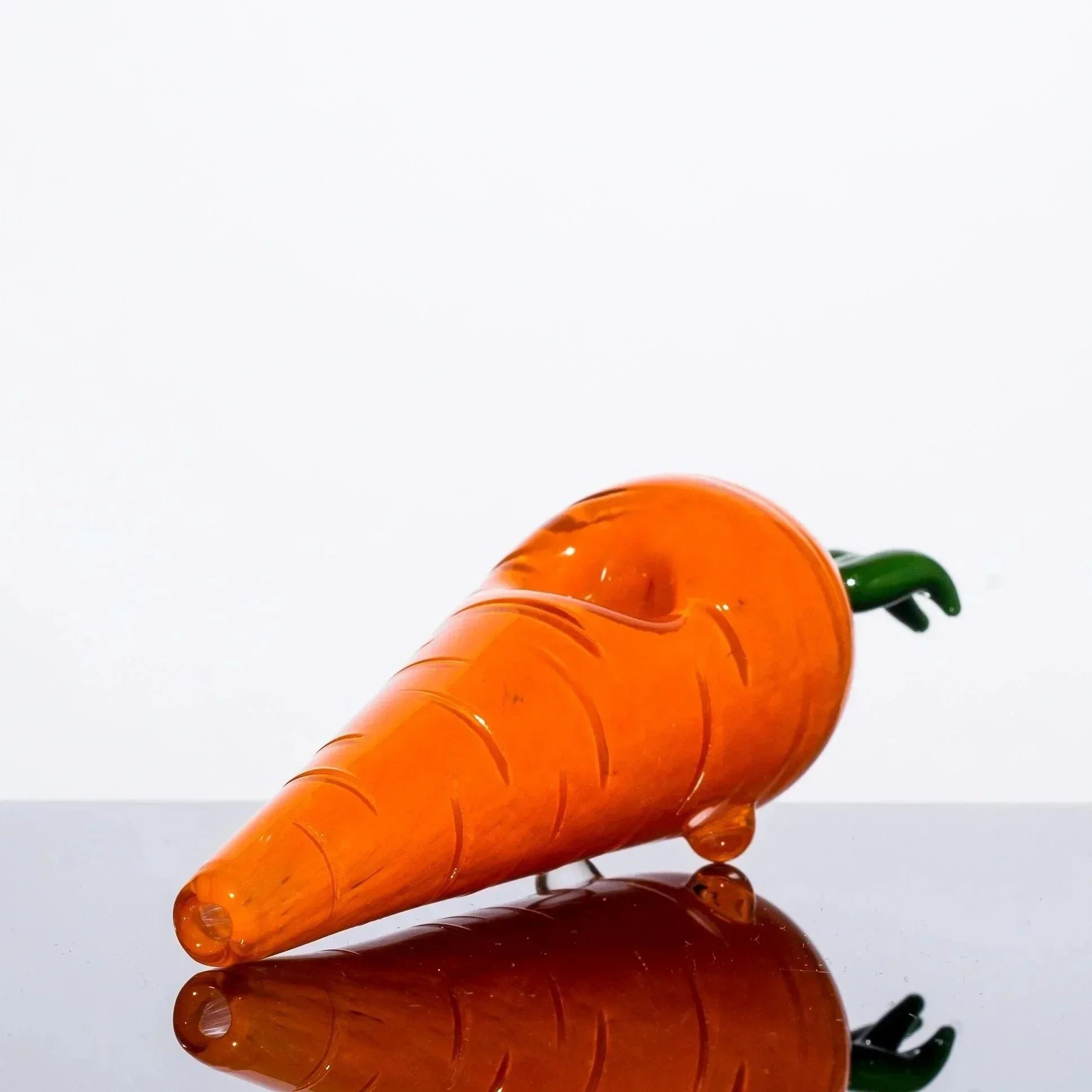 Orange glass carrot pipe with green top, heady glass art for smoking accessories
