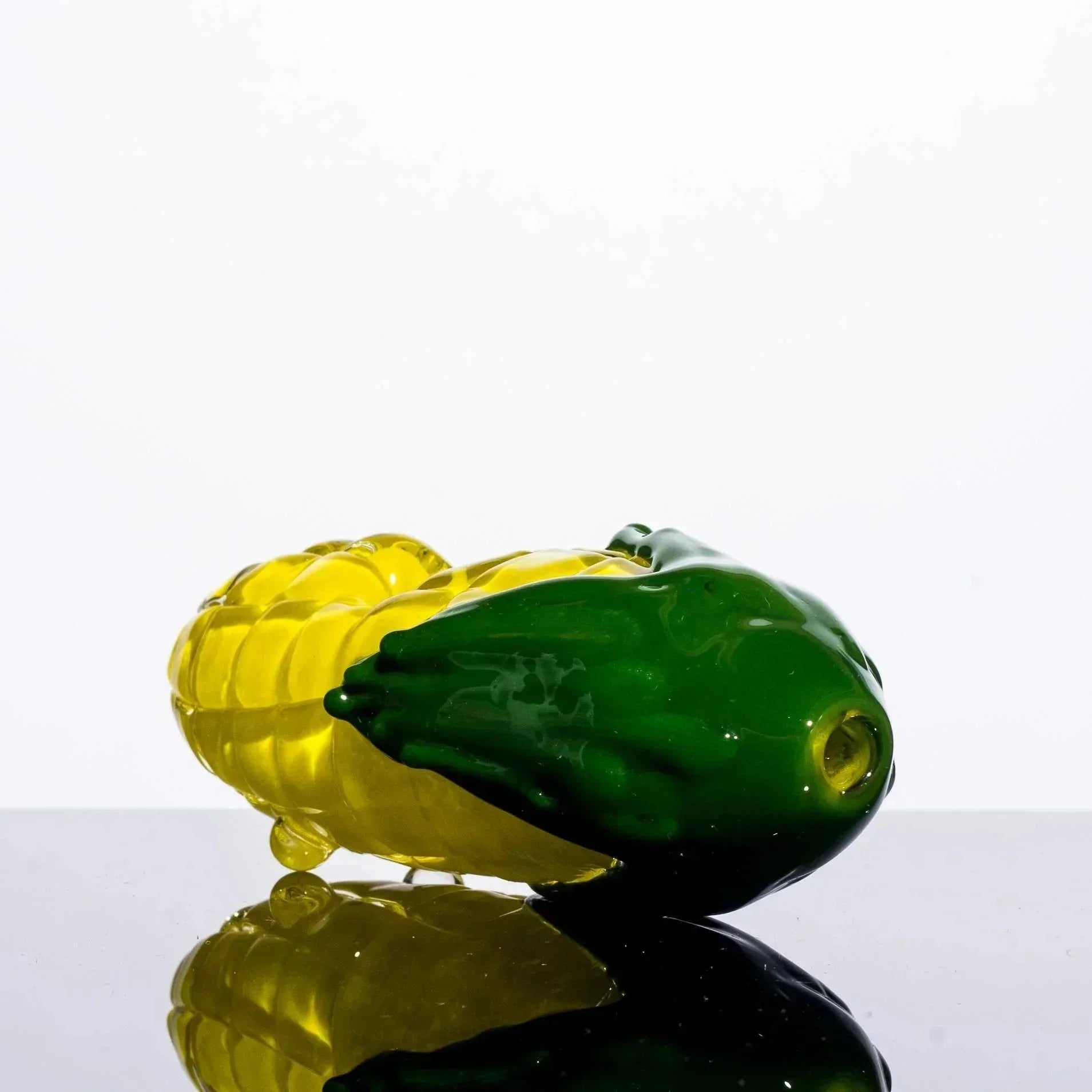 Hand-blown glass corn cob pipe with green husk, heady glass art for smoking accessories