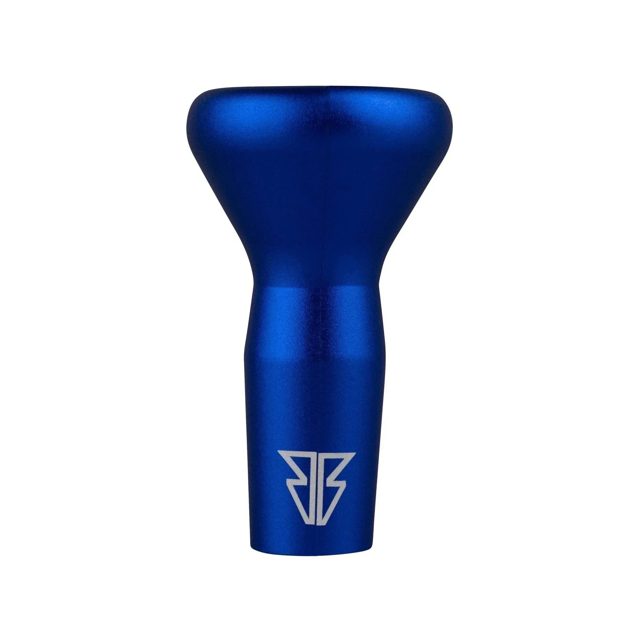 blue aluminum bong bowl with engraved logo on the front, isolated on white background