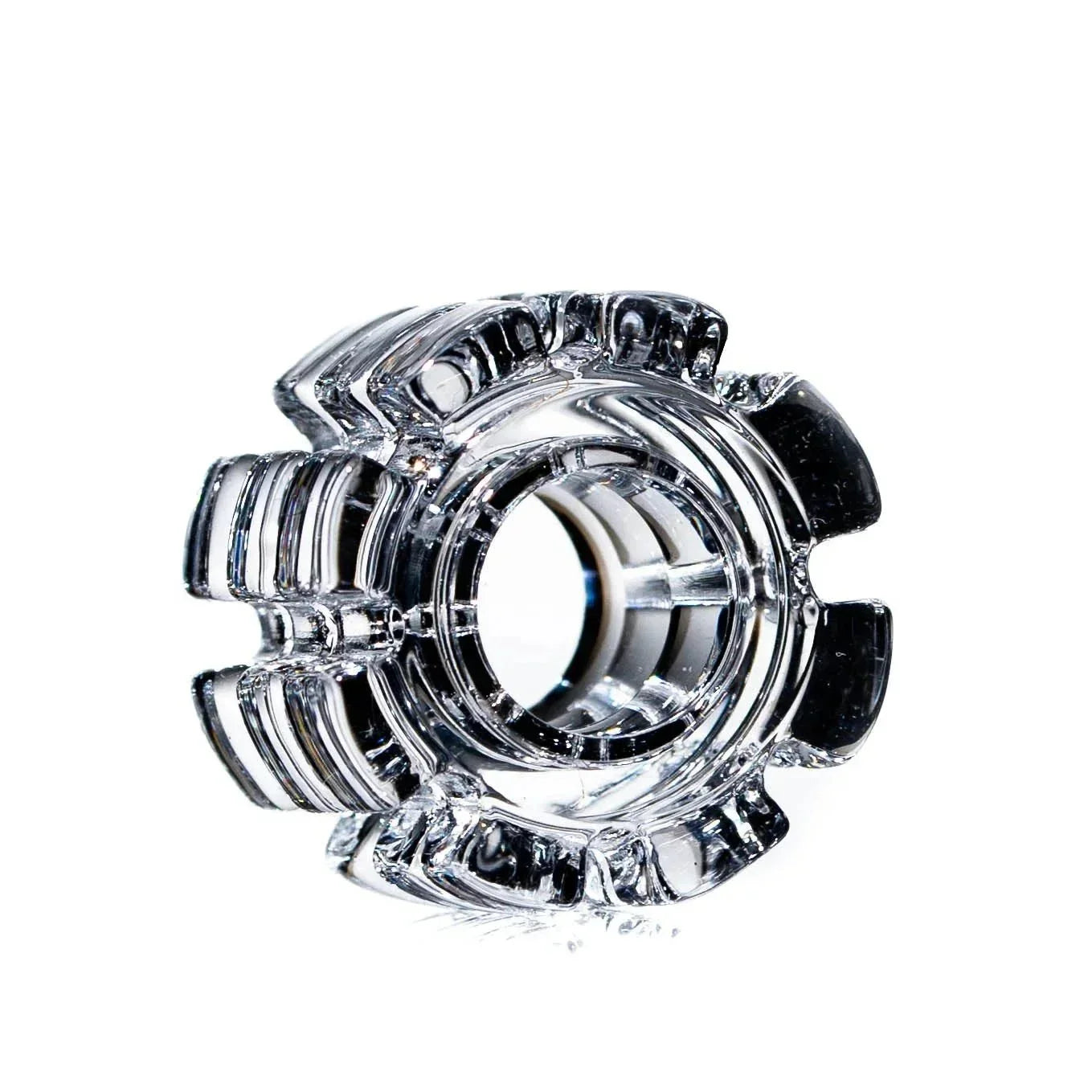 Clear glass diamond knot gear insert accessory with grooved design for water pipes