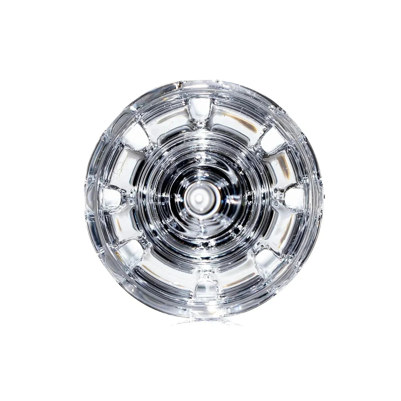 Clear glass diamond knot stack quartz banger accessory, top view, with multiple rings