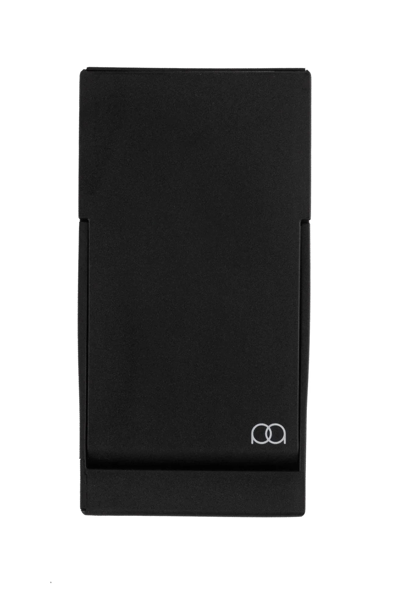 Black smell-proof storage case with minimalist white logo, shown on white background.